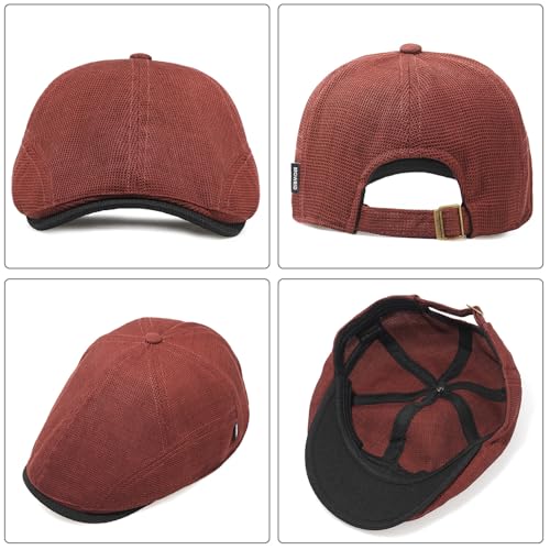 Xinveen British Retro Newsboy Hat Breathable Painter Hat Adjustment Beret Ivy Cap Irish Cabbie Driving Hunting Hats - color: Wine Red