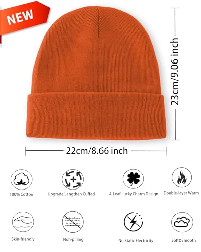 100% Cotton Beanie Lengthen Cuffed Beanies Knit Winter Hats Unisex - color: 1-orange