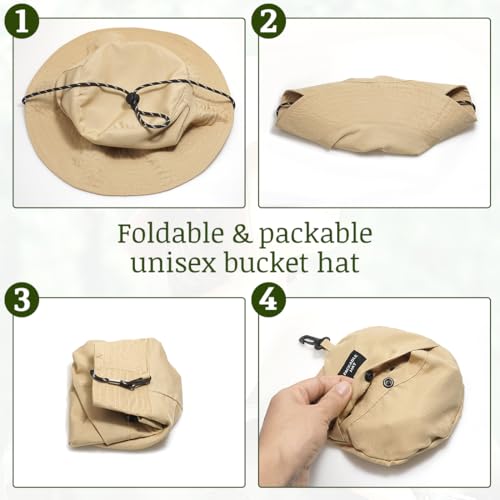 Unisex Waterproof Foldable Bucket Hat Packable Sun Cap for Hiking - color: Khaki