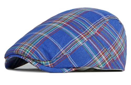 DIYDECAL Plaid Newsboy Hats Retro Flat Cap Gatsby Cabbie Driving Hat for Mens Womens - color: Blue