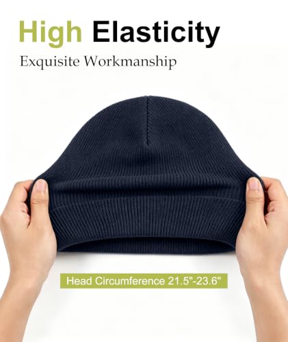 IYEBRAO 2-Pack Unisex Cuffed Beanie Hat for Men Women Skull Knit Cap - color: Black&navy Blue 2pcs
