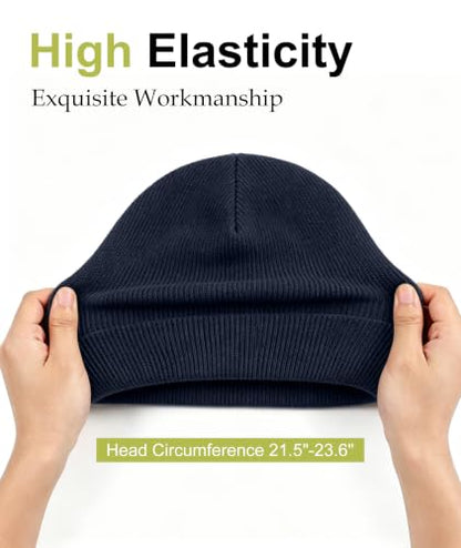 IYEBRAO 2-Pack Unisex Cuffed Beanie Hat for Men Women Skull Knit Cap - color: Black&navy Blue 2pcs