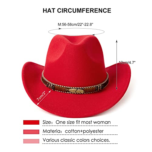 Western Cowboy Hat Wide Brim Outdoor Fedora Hat - color: Red