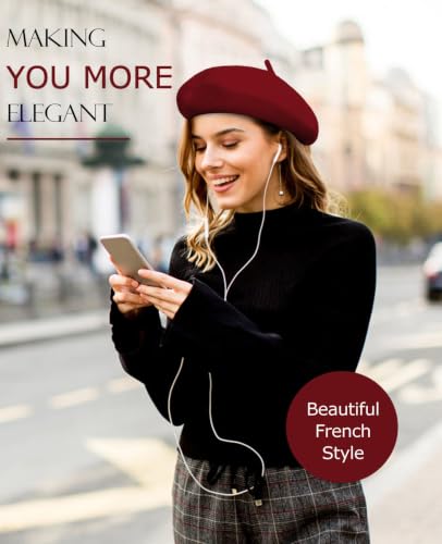 French Beret Hats for Women - Soft Warm Wool Solid Color Beanie Winter Cap - color: Beige