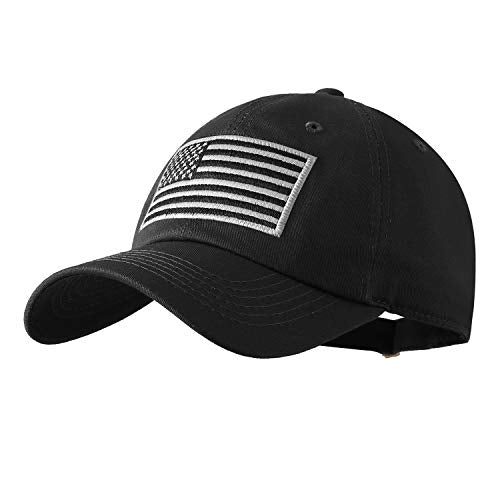 IIN American Flag Baseball Cap for Men Women Low Profile USA Army Tactical Operator Military Plain Dad Hat - color: Black