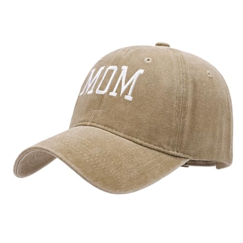 Mom and Dad Hats Fathers Day Mothers Day Embroidered Adjustable Baseball Cap New Parents Gift for Couples - color: Mom-khaki