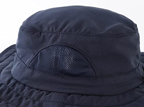 Connectyle Kids Sun Hat for Boys Girls Wide Brim Bucket Hat UPF 50+ Sun Protection Hat Breathable Summer Beach Hat - color: Deep Blue