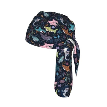 Adjustable Cycling Cap, Quick Dry Sports Bandana Skull Cap Helmet Liner - color: Funny Sharks