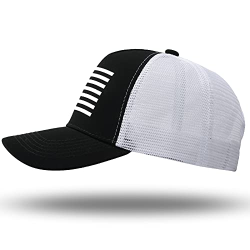 American Flag Trucker Hat - Snapback Hat, Baseball Cap for Men Women - Breathable Mesh Side, Adjustable Fit - for Casual Wear - color: Black/White
