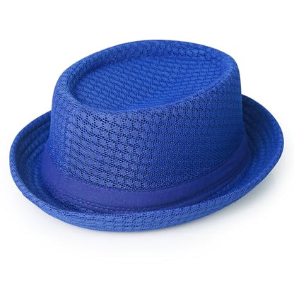 Luwint Cute Fedora Hat - Lightweight Breathable Mesh Crushable Roll Up Short Brim Bowler Derby Cap - color: Blue