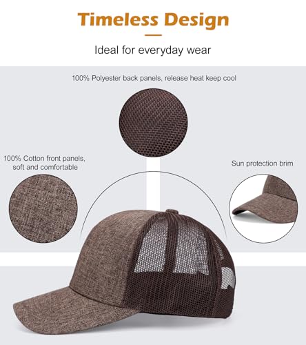 Blank Mesh Back Trucker Hat for Men and Women, Unisex Adjustable Snapback Baseball Cap, Adult Plain Classics Retro Hat - color: Coffee
