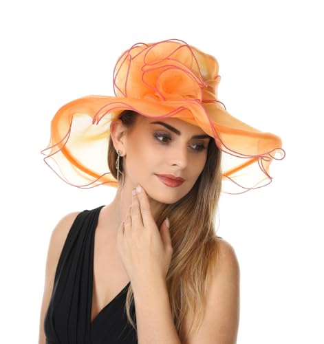 SAFERIN Women's Organza Church Fascinator Bridal Tea Party Wedding Hat - color: Tz-orange Rose