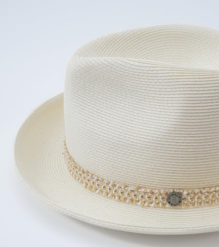 Pineapple&Star Genoa Fedora Bucket Sun Straw Beach Hat Fine Braid UPF50+ Unisex - color: Off-white Amiens, size: Small