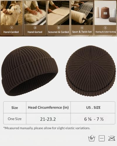 100% Merino Wool Fisherman Beanies for Men Winter Beanie Skull Cap - color: Dark Coffee