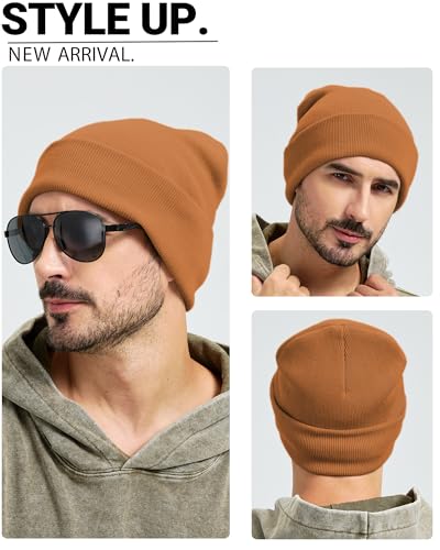 100% Cotton Beanie Lengthen Cuffed Beanies Knit Winter Hats Unisex - color: 1-coffee