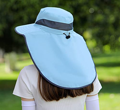 HUAMULAN Women Men Wide Brim Sun Hat Hiking Fishing Hats with Neck Flap - color: Hyp011-blue
