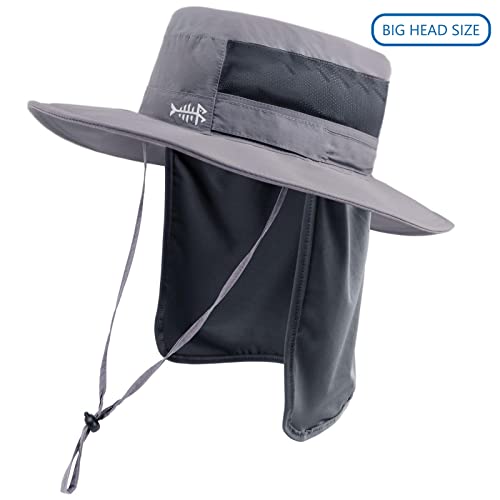 BASSDASH UPF 50+ Sun Fishing Hat Water Resistant with Detachable Neck Flap - color: Light Grey - Big Head Size