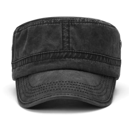 2 Pack Military Caps for Men Women, Washed Cotton Cadet Army Hats - color: Black+navy