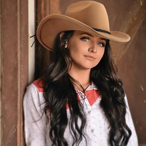 DRESHOW Western Cowboy Hat for Men Women Cowboy Cowgirl Hat Outdoor Wide Brim Retro Felt Fedora Hats Unisex Rolled up Caps - color: 1 Pack Style 8: Camel