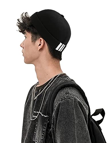 Dome Brimless Docker Cap Sailor Beanie Cap Visorless Hat for Men & Women - color: Black