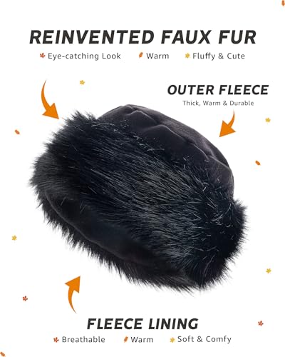 Futrzane Faux Fur Trim Hat for Women - color: Black - Black, size: Small