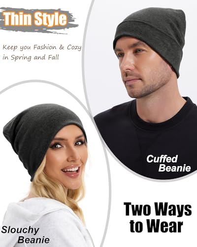 ROYBENS Thin 100% Cotton Beanie for Men Women Lightweight Slouchy Chemo Hat - color: 1pcs-dark Gray