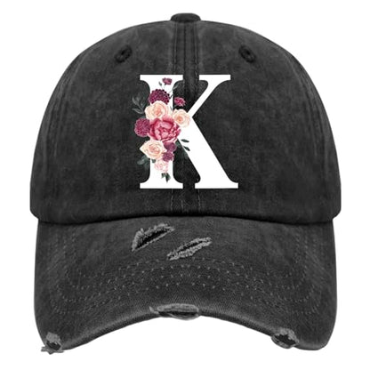 Custom Initial Letter Baseball Cap for Women, Personalized A-Z Monogram Washed Distressed Hat for Mom Gift - color: Classic Alphabetes A-z Cute Letter Caps Cute Baseball Hat 11