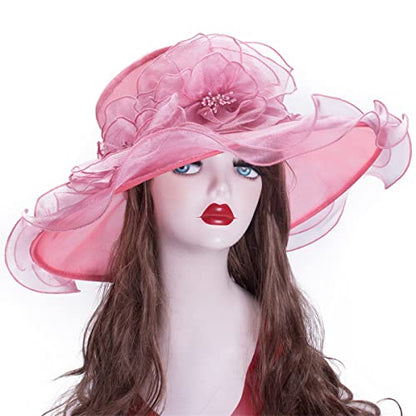 Lawliet Womens Dressy Wide Brim Church Wedding Occasion Sun Hat A613 - color: Medium Pink