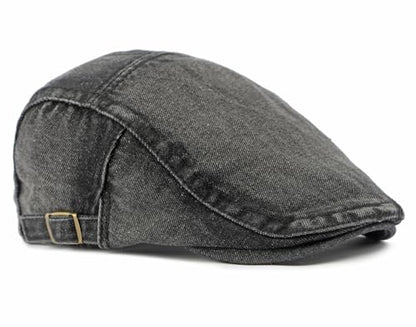 Cotton Newsboy Cap,Breathable Ivy Gatsby Cabbie Beret Hat for Men's Women Driving Hunting Golf - color: Denim Black