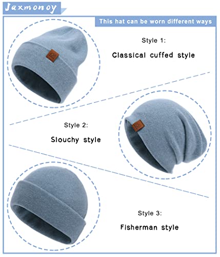 jaxmonoy Slouchy Knit Beanies Winter Hats for Women Men Soft Warm Reversible Slouch Cuffed Skull Knitted Beanie Cap - color: Blue
