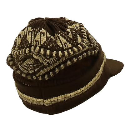 Armycrew Rasta Jamaica Style Thick Acrylic Knit Cuff Beanie Visor - color: Brown Khaki