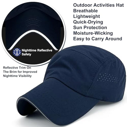 Lightweight Running Hat Breathable Mesh Cap Reflective Brim - color: Navy, size: X-Large-XX-Large
