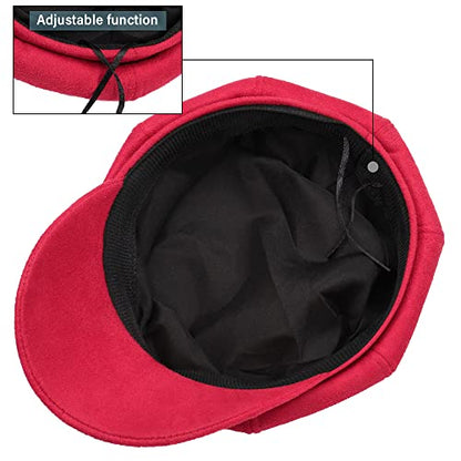 Newsboy Cabbie Baker boy hat Beret Cap for Women Pageboy Visor Paperboy Hat Sailor Fiddler Hat Adjustable - color: Red Tweed