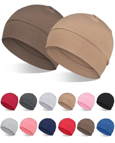 FocusCare 2Pcs/4Pcs 100% Viscose Beanies for Men Women Helmet Liner Lightweight Sleeping Cap for Chemo Hair Loss - color: Brown & Khaki