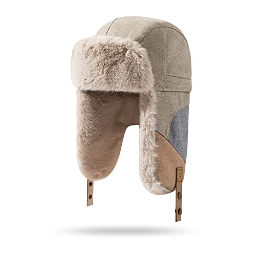 Croogo Cold Weather Eskimo Hats Trapper Hat Winter Thick Furry Ushanka Russian Hat Windproof Ski Trooper Hat with Ear Flap - color: Pl20-gray