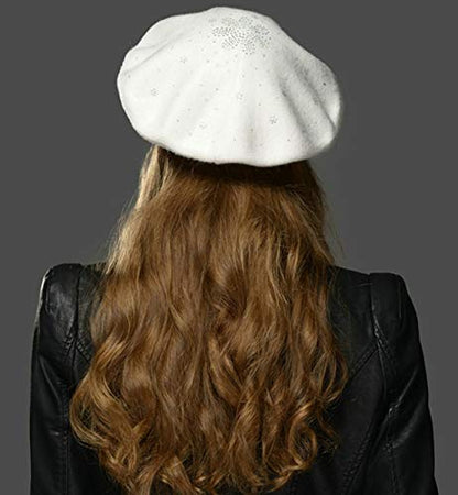 Sumolux Women Beret Hat French Wool Beret Beanie Cap Classic Solid Color - color: White, size: One Size