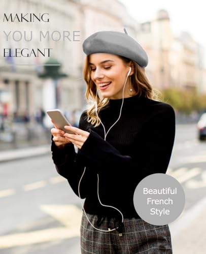 French Beret Hats for Women - Soft Warm Wool Solid Color Beanie Winter Cap - color: Grey