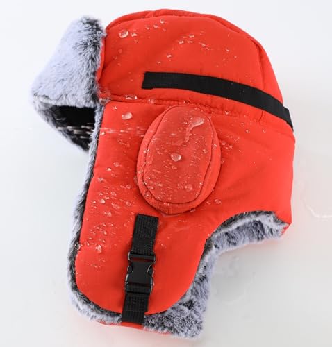 Connectyle Men's Trapper Hat with Faux Fur Linning Eskimo Windproof Winter Warm Hats Ushanka Hunting Hat - color: Orange