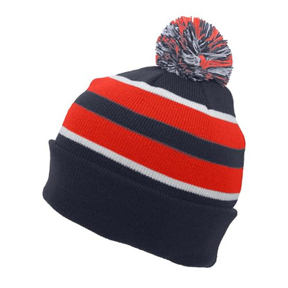 Pacific Headwear Unisex Adult Pacific Headwear Knit Fold Over Pom-pom Beanie - color: Navy/Red/White, size: One Size