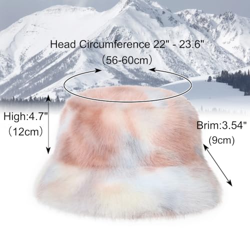 LA CARRIE Women's Fuzzy Wide Brim Faux Fur Bucket Hat Winter Fisherman Cap - color: Red Blue