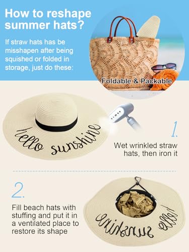 Sun Hats for Women, Summer Wide Brim Straw Beach Hat - color: Light Beige, size: Large