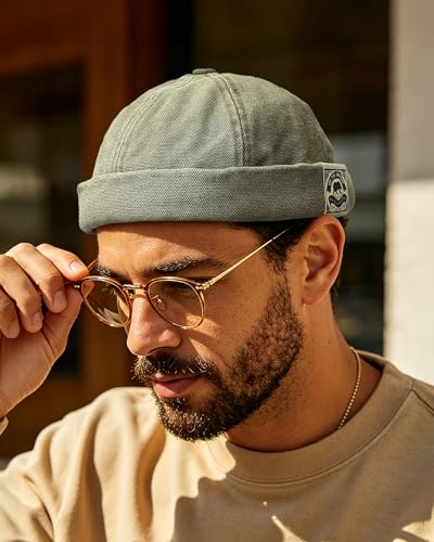 Clakllie Retro Docker Hat for Women Men Cotton No Brim Hat Adjustable Brimless Cap Worker Sailor Cap No Visor Beanie Hat - color: Green-ct36