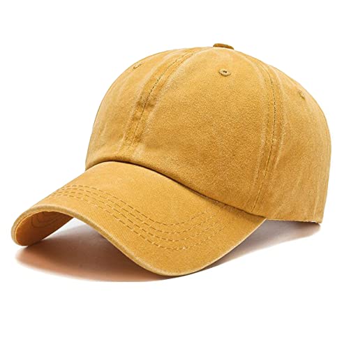NPJY Baseball Cap Golf Dad Hat Adjustable Original Classic Low Profile Hat - color: Yellow(washed)