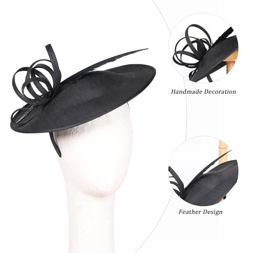Women's Fascinators Feather Polyester Kentucky Derby Saucer Hats with Headband - color: Black