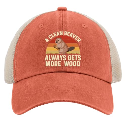 A Clean Beaver Always Gets More Wood Trucker Hats - Women's & Men's Funny Dad Hats - Perfect Birthday Gifts - color: Orange