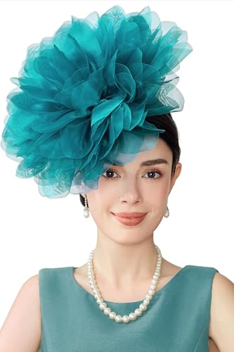 BABEYOND Fascinators Hats for Women Large Tea Party Mesh Flower Derby Hat - color: Lake Blue, size: One Size