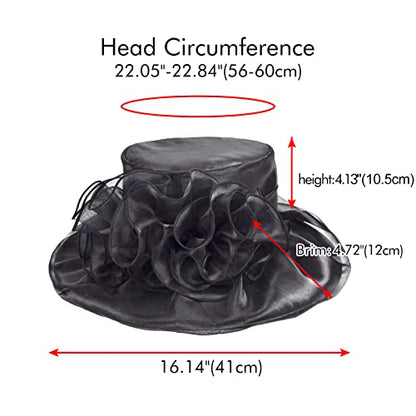 2026 Derby Hats for Women Ladies, Classy Organza Sun Hat, Church Tea Party Wedding Kentucky Fascinator Hat - color: 1a--4541-black