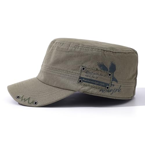 Men's Cotton Cadet Army Cap Adjustable Military Flat Top Baseball Caps Fashion Short Brim Hats Hip Hop Umpire Hat