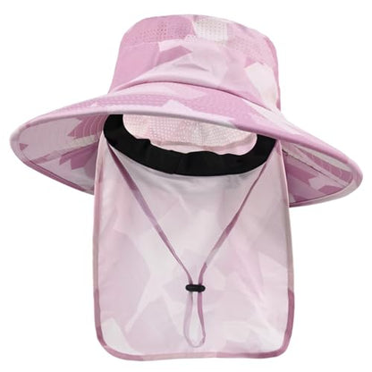 ZOORON Sun Hats for Men Women with Neck Flap Fishing UPF 50+ UV Protection - color: Camo Pink