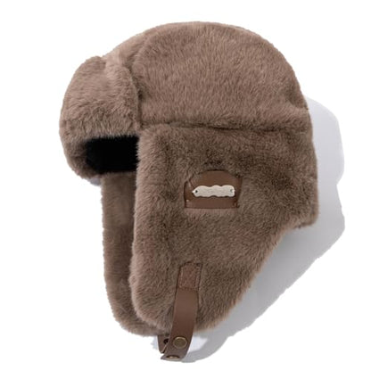 Fluffy Trapper Hats Winter Cozy Plush Ushanka Russian Hat Windproof Ski Hat Pilot Aviator Cap Cold Weather Hat - color: Mg-lfmyymrtb27-brown